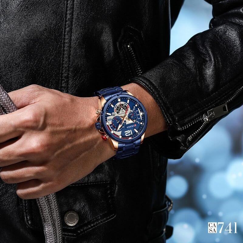 Relógio de pulso masculino Curren lançamento, original, alta qualidade e precisão, resistência 3ATM, calendário automático, movimento de quartzo com cronógrafo.