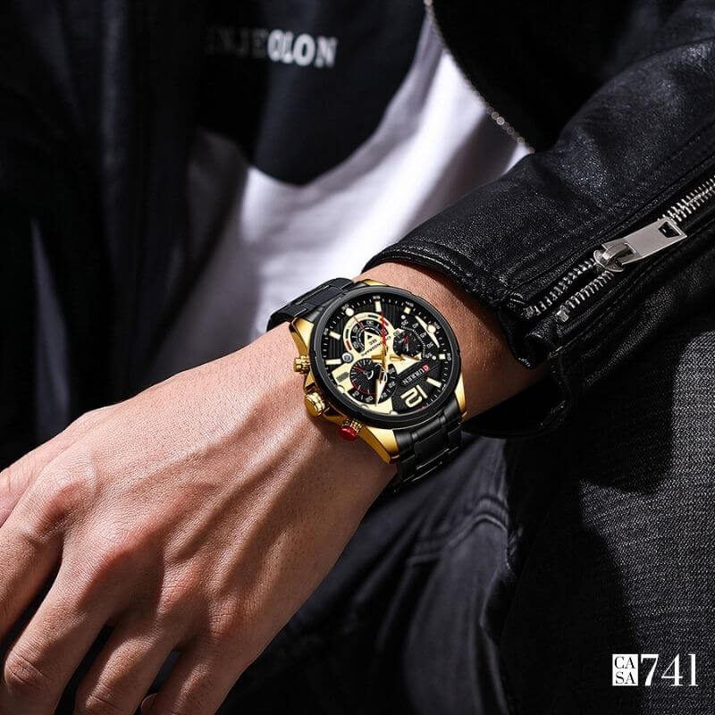 Relógio de pulso masculino Curren lançamento, original, alta qualidade e precisão, resistência 3ATM, calendário automático, movimento de quartzo com cronógrafo.