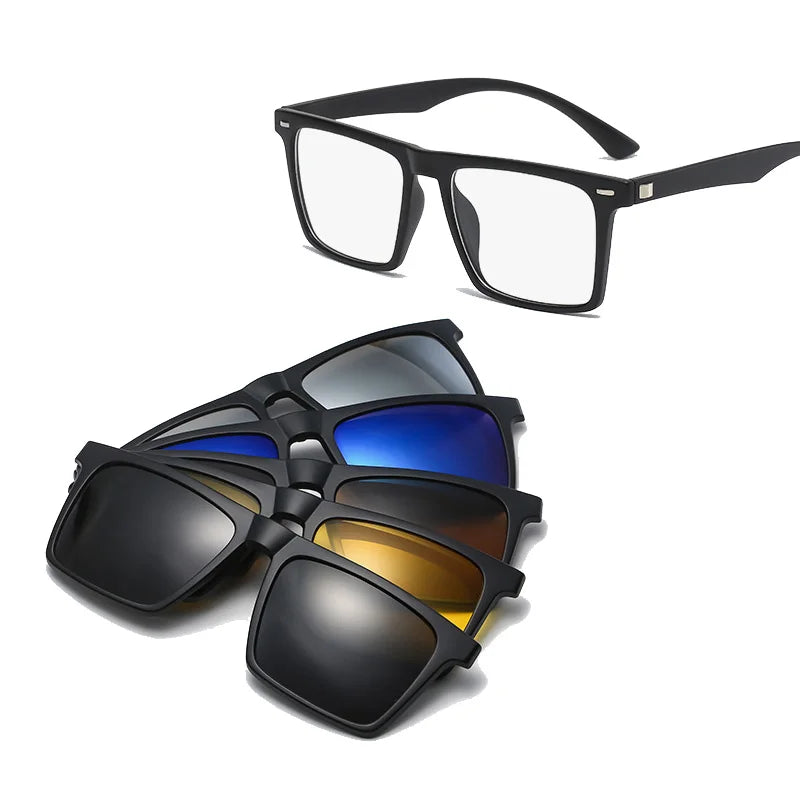Óculos de Grau e Sol 6 em 1 com Clip-on Magnético Lentes Polarizadas Proteção UV