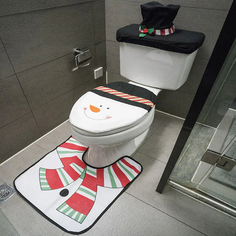 Conjunto de Banheiro 3 Peças Decoração de Natal Tapete e Capa para Vaso