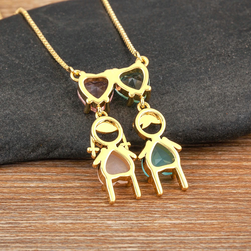 Colar de Filhos com 2 e 3 Pingentes com Zircônia Menino e Menina
