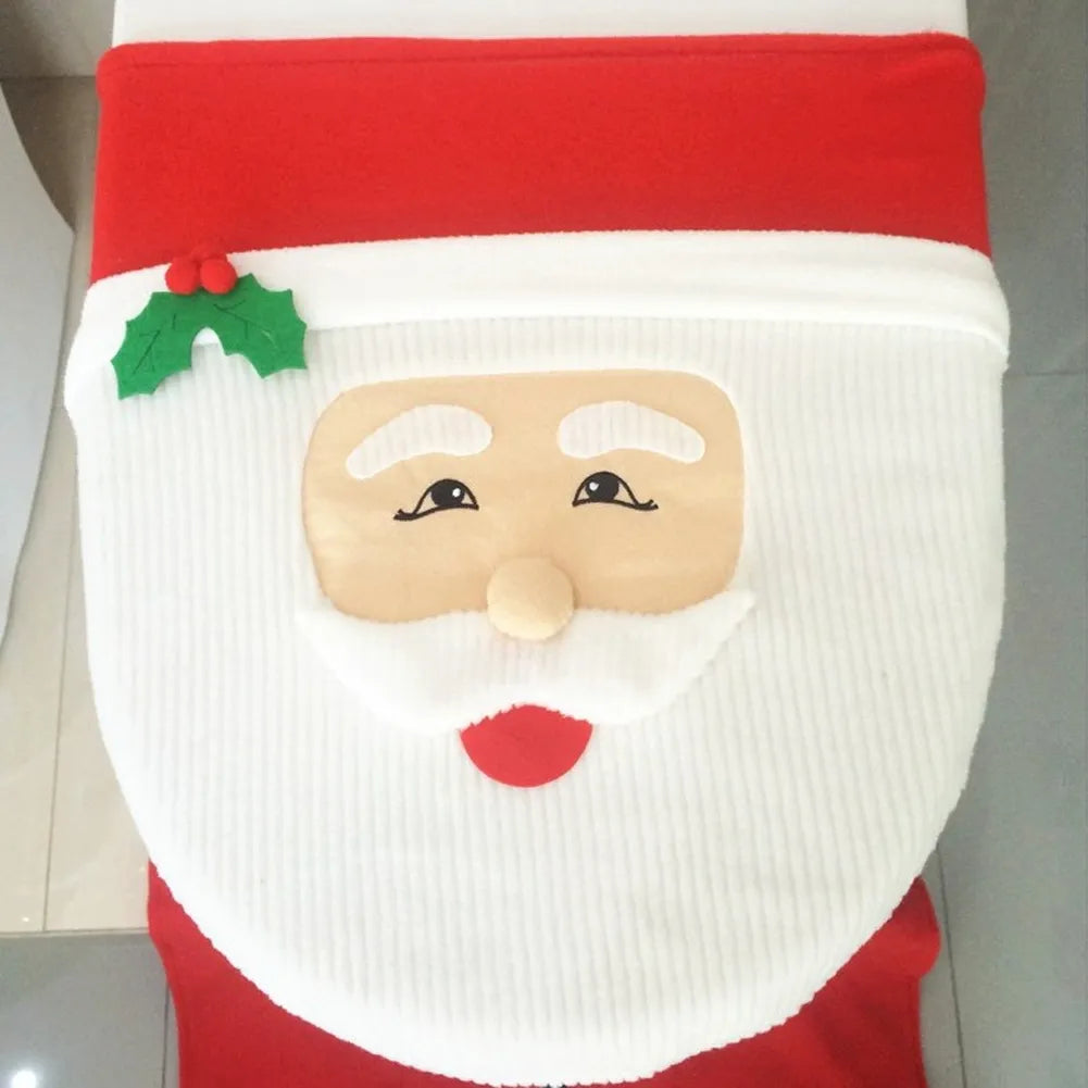 Conjunto de Banheiro 3 Peças Decoração de Natal Tapete e Capa para Vaso