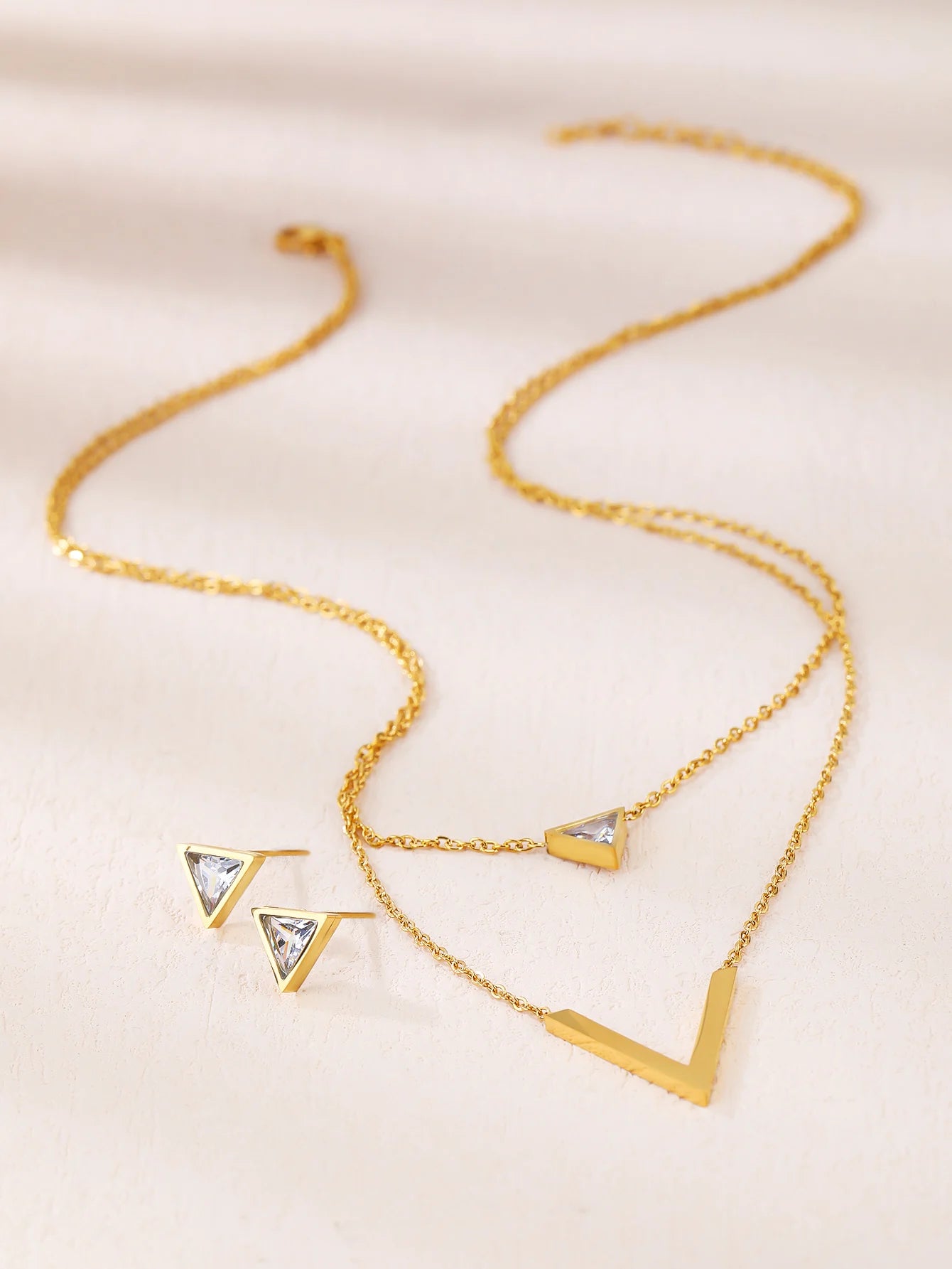 Conjunto Colar Duplo com Pingente e Brincos