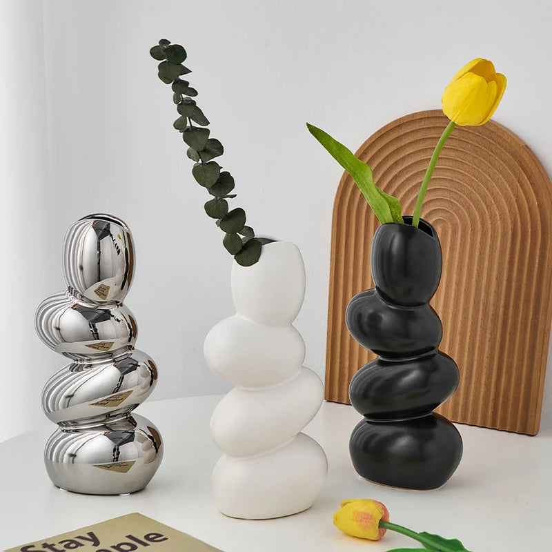 Vaso de Cerâmica para Decoração de Casa Moderna - Vaso Espiral Oval