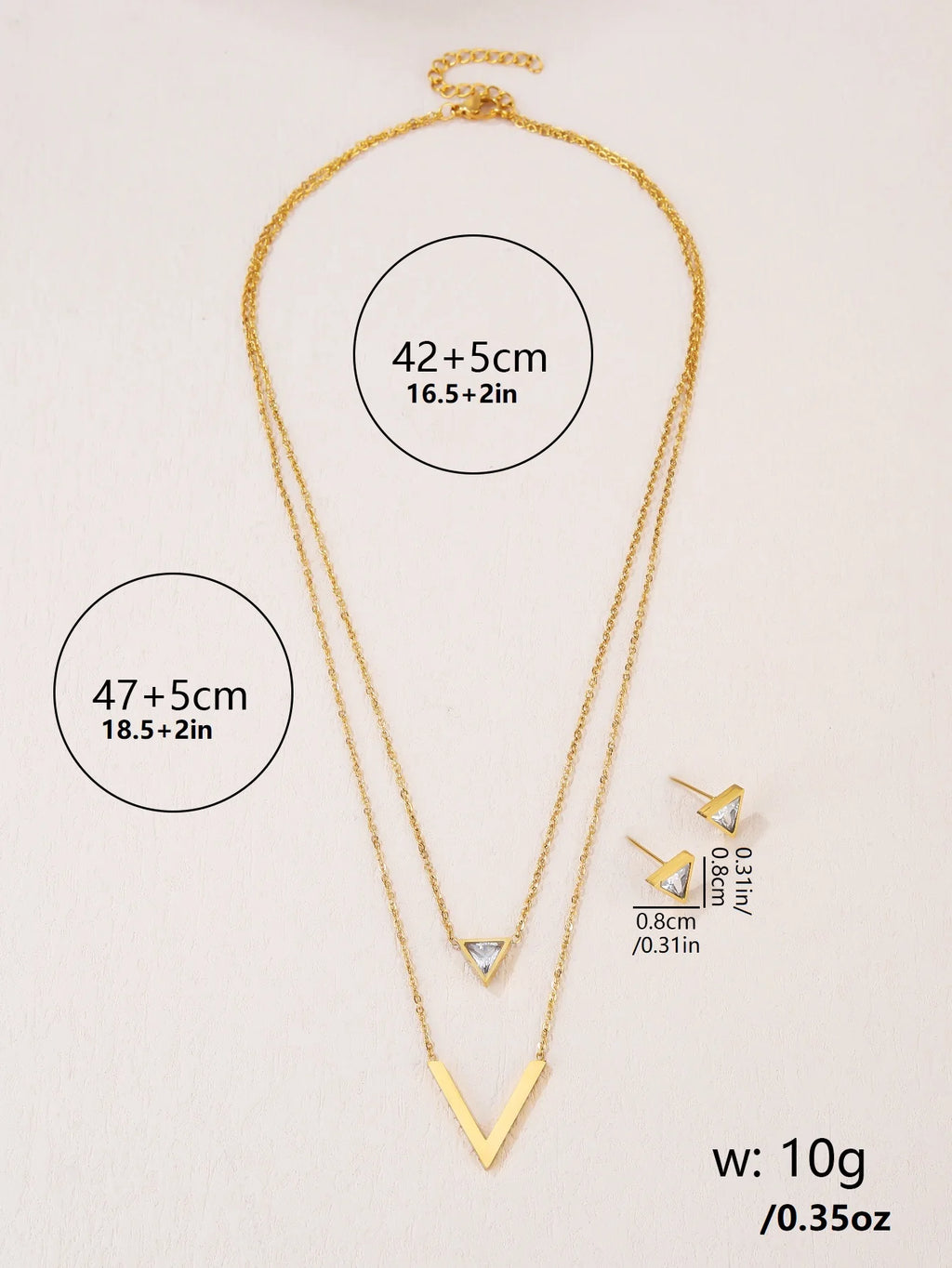 Conjunto Colar Duplo com Pingente e Brincos