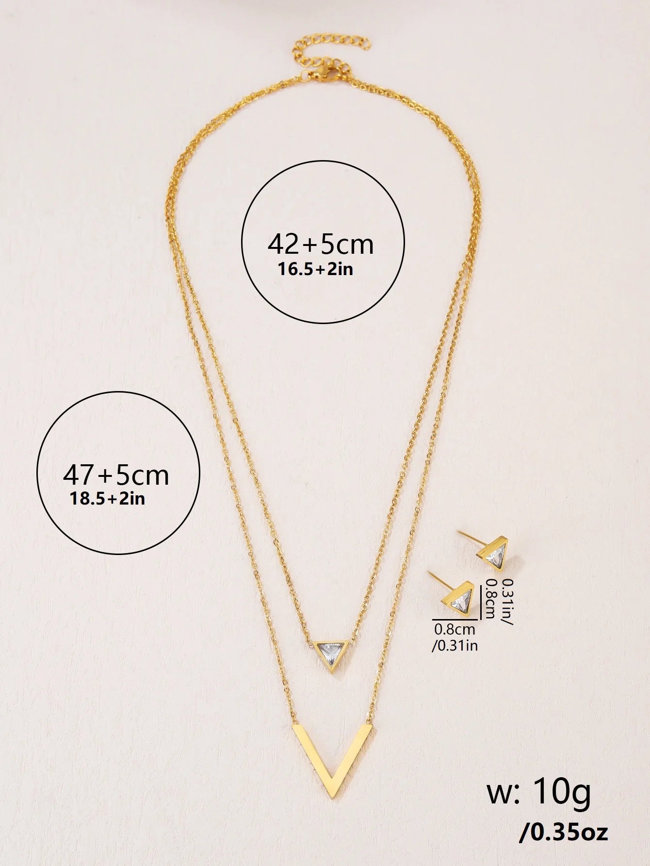 Conjunto Colar Duplo com Pingente e Brincos