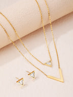 Conjunto Colar Duplo com Pingente e Brincos