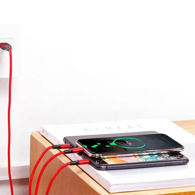 Cabo USB Universal 3 em 1 Carregamento Rápido 1.2m - Tipo C, Micro, IOS