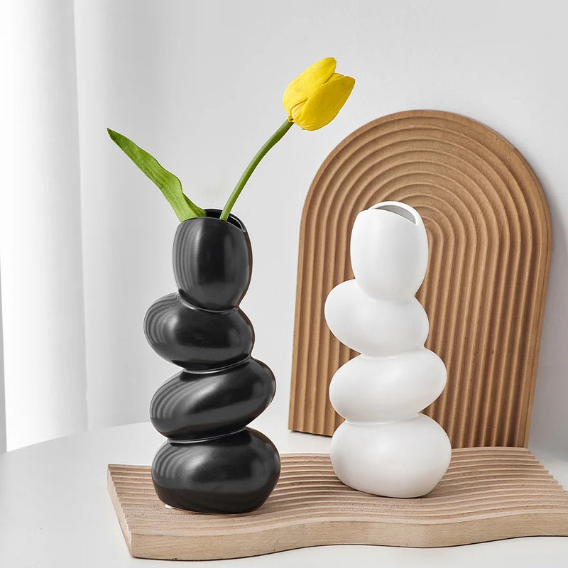 Vaso de Cerâmica para Decoração de Casa Moderna - Vaso Espiral Oval