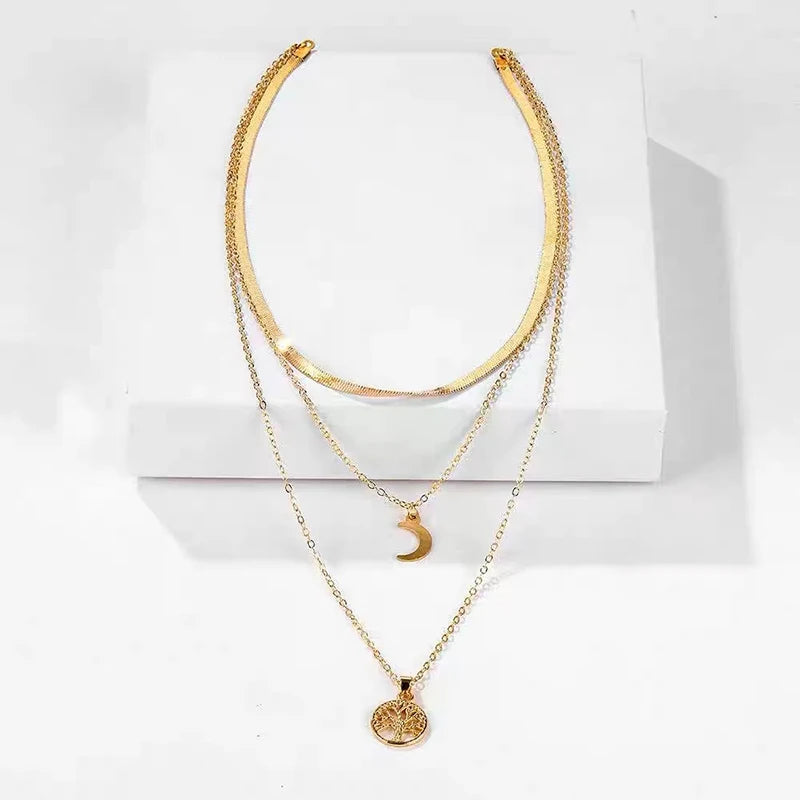 Colar 3 em 1 Lua e Árvore da Vida Colar de Prata Esterlina 925 Modelo SNK090