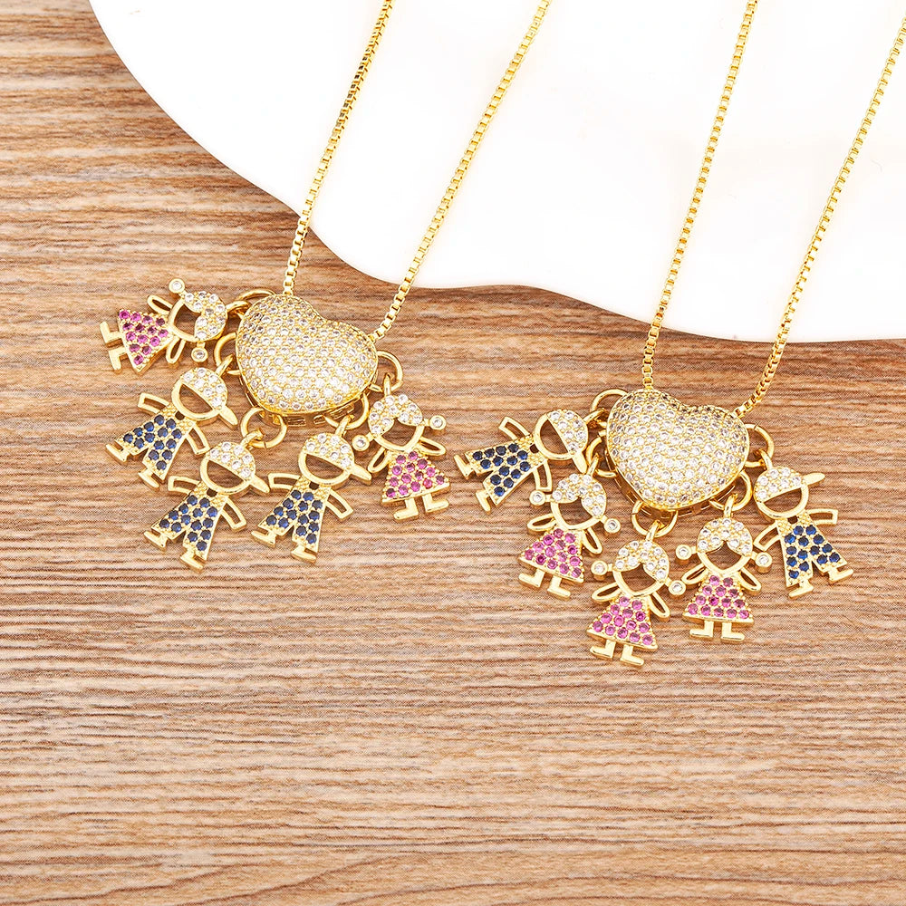 Colar de Filhos com 5 Pingentes com Zircônia Menino e Menina Jóia Requintada