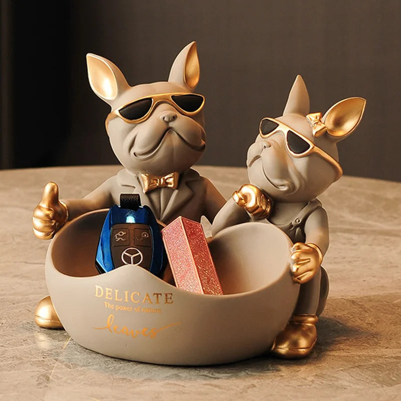 Estátua de Buldogue Francês Casal Decoração de Casa para Sala em Resina