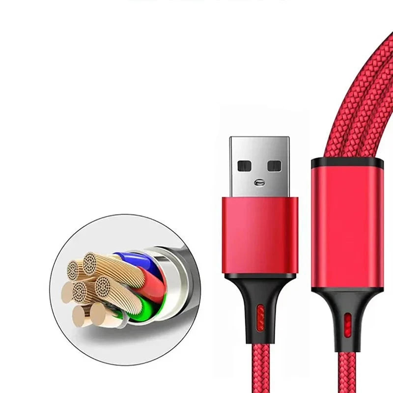 Cabo USB Universal 3 em 1 Carregamento Rápido 1.2m - Tipo C, Micro, IOS
