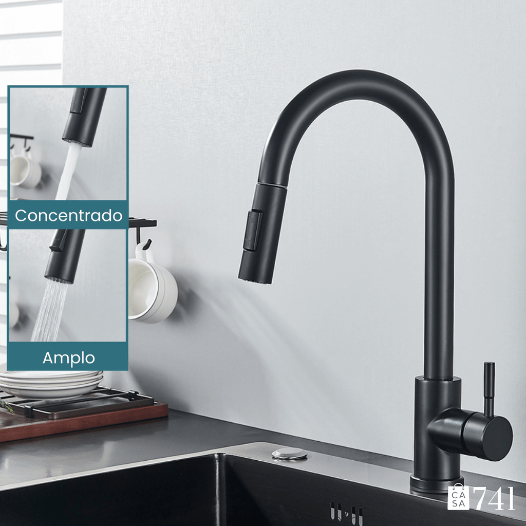 Torneira para Pia de Cozinha Extensível e Rotativo de Aço Inoxidável Quente e Frio com 2 Modos de Jato