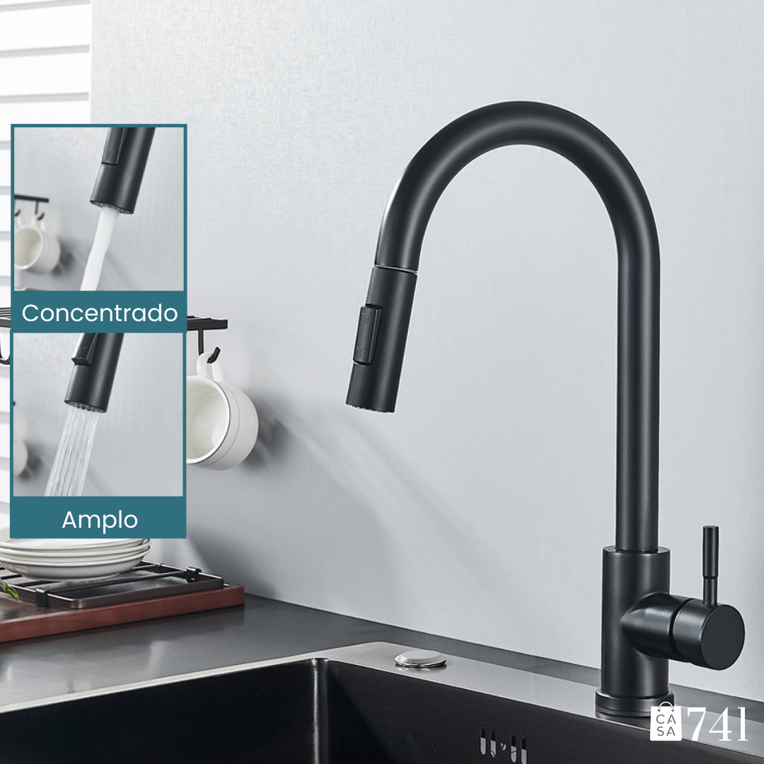 Torneira para Pia de Cozinha Extensível e Rotativo de Aço Inoxidável Quente e Frio com 2 Modos de Jato