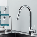 Torneira para Pia de Cozinha Extensível e Rotativo de Aço Inoxidável Quente e Frio com 2 Modos de Jato