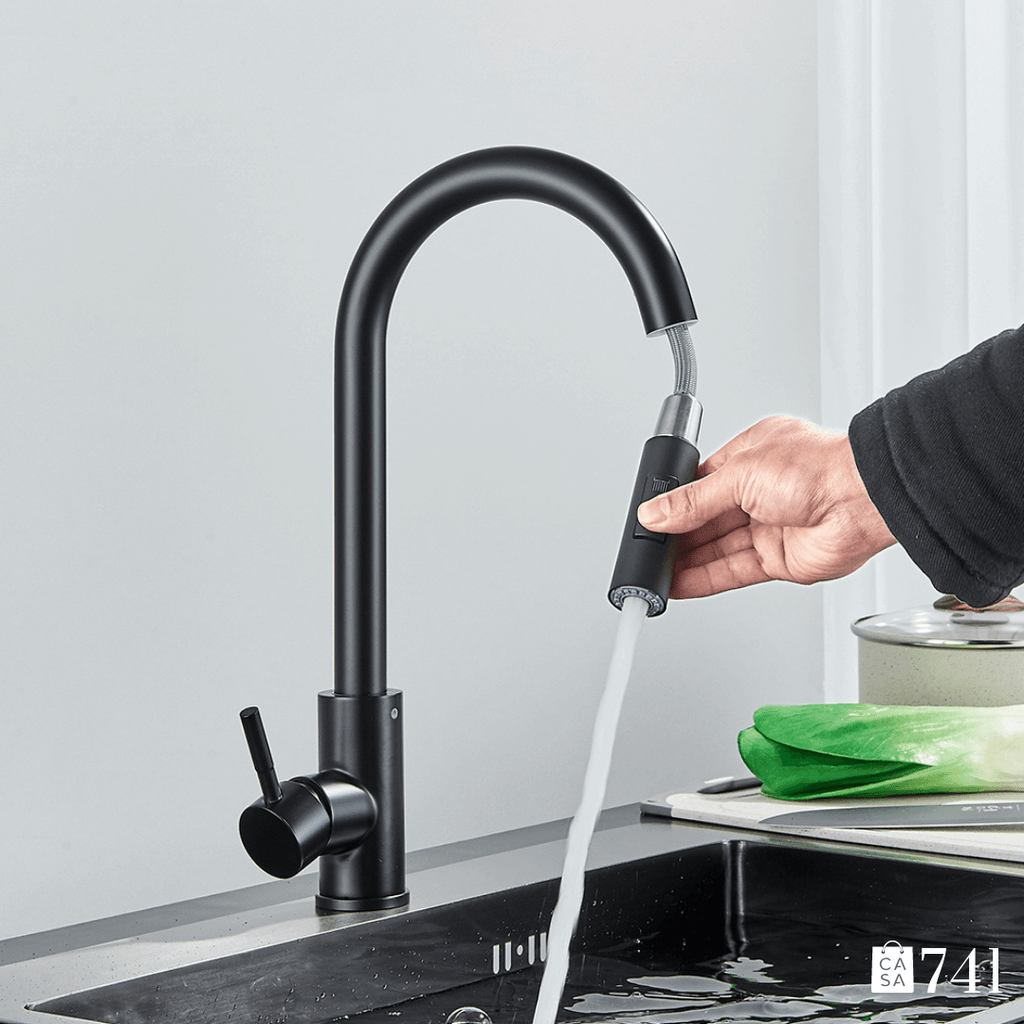Torneira para Pia de Cozinha Extensível e Rotativo de Aço Inoxidável Quente e Frio com 2 Modos de Jato