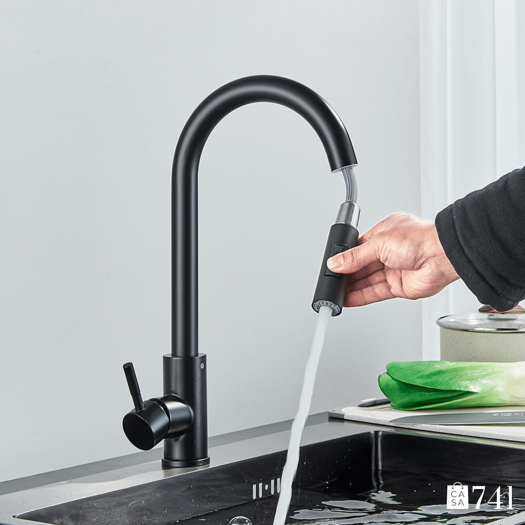 Torneira para Pia de Cozinha Extensível e Rotativo de Aço Inoxidável Quente e Frio com 2 Modos de Jato