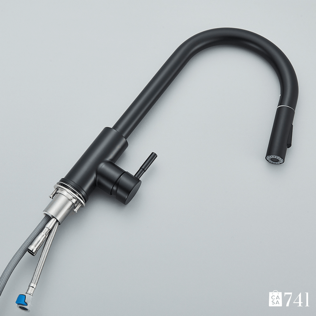 Torneira para Pia de Cozinha Extensível e Rotativo de Aço Inoxidável Quente e Frio com 2 Modos de Jato