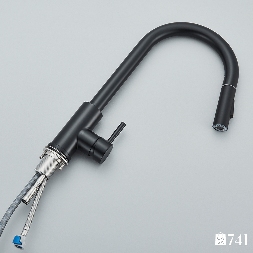 Torneira para Pia de Cozinha Extensível e Rotativo de Aço Inoxidável Quente e Frio com 2 Modos de Jato