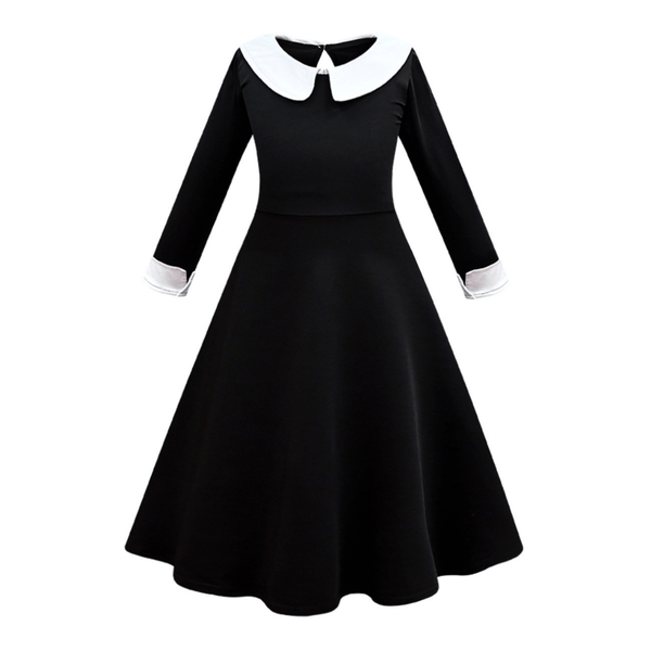 Vestido Wandinha Família Addams Infantil Classico Fantasia Halloween Completa