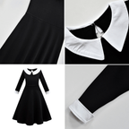 Vestido Wandinha Família Addams Infantil Classico Fantasia Halloween Completa