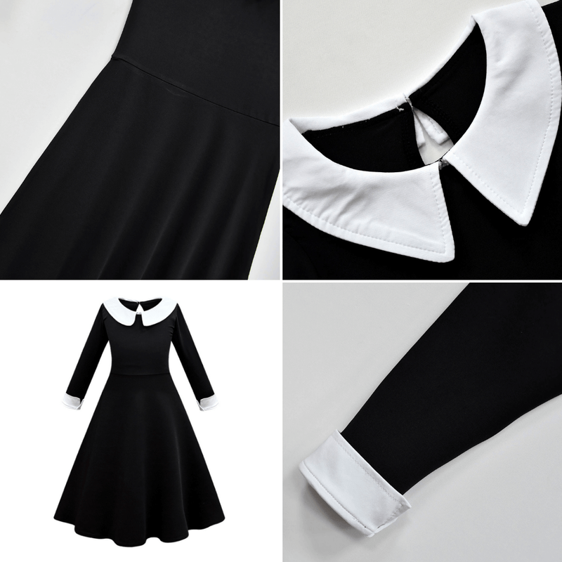 Vestido Wandinha Família Addams Infantil Classico Fantasia Halloween Completa