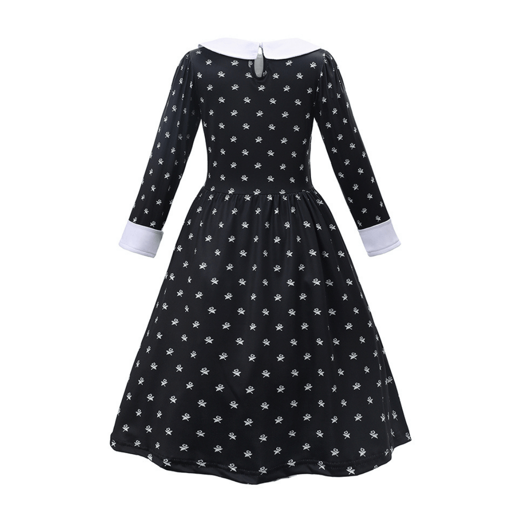 Vestido Wandinha Família Addams Infantil Estampado Fantasia Halloween Completa