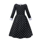 Vestido Wandinha Família Addams Infantil Estampado Fantasia Halloween Completa