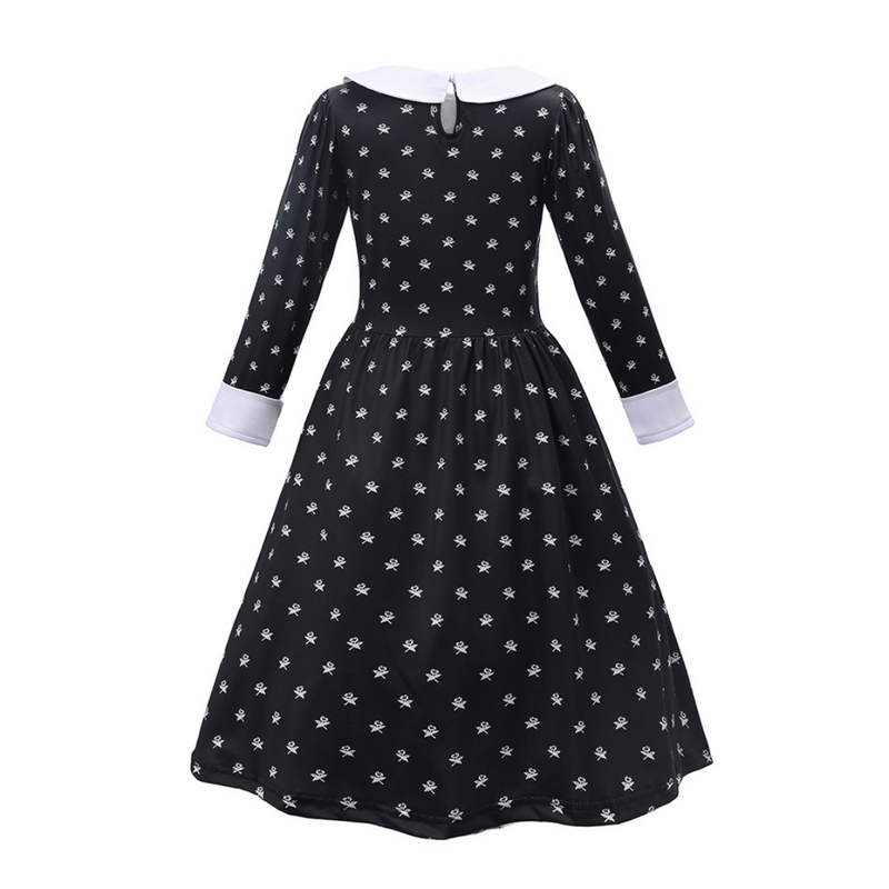 Vestido Wandinha Família Addams Infantil Estampado Fantasia Halloween Completa