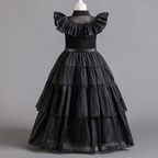 Vestido Wandinha Família Addams Infantil Baile Fantasia Halloween Completa