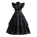 Vestido Wandinha Família Addams Infantil Baile Fantasia Halloween Completa