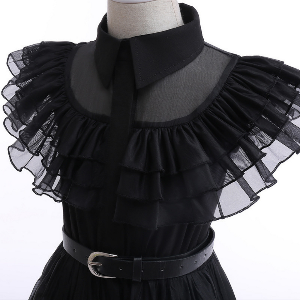 Vestido Wandinha Família Addams Infantil Baile Fantasia Halloween Completa