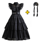 Vestido Wandinha Família Addams Infantil Baile Fantasia Halloween Completa