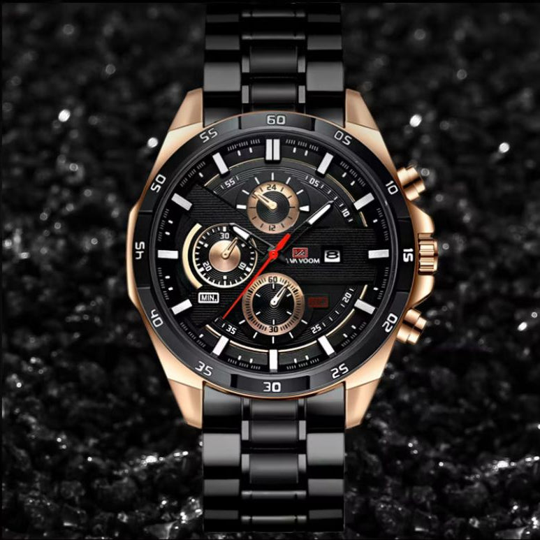 Relógio Masculino Luxo Aço Inoxidável VA Black Edition