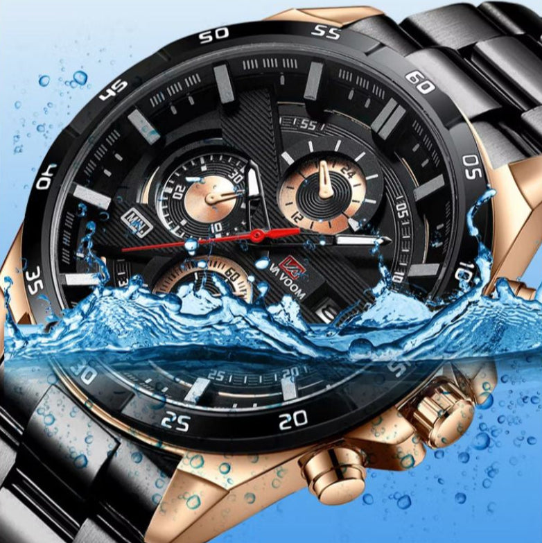 Relógio Masculino Luxo Aço Inoxidável VA Black Edition