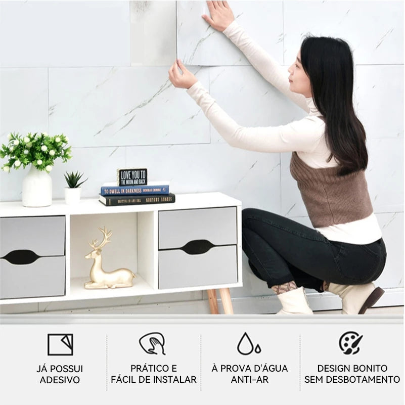 Kit Placa Adesiva 3D Mármore de Parede Relevo Lavável