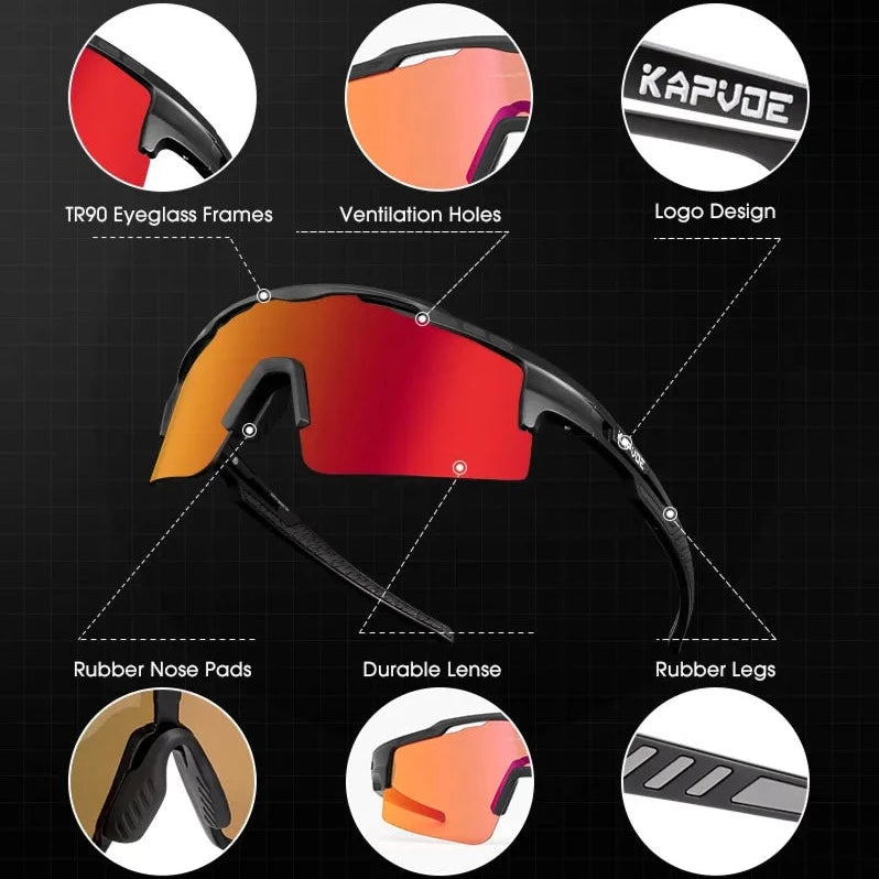 Óculos de Ciclismo Esportivos Lentes Polarizados KAPVOE [Brinde Exclusivo]