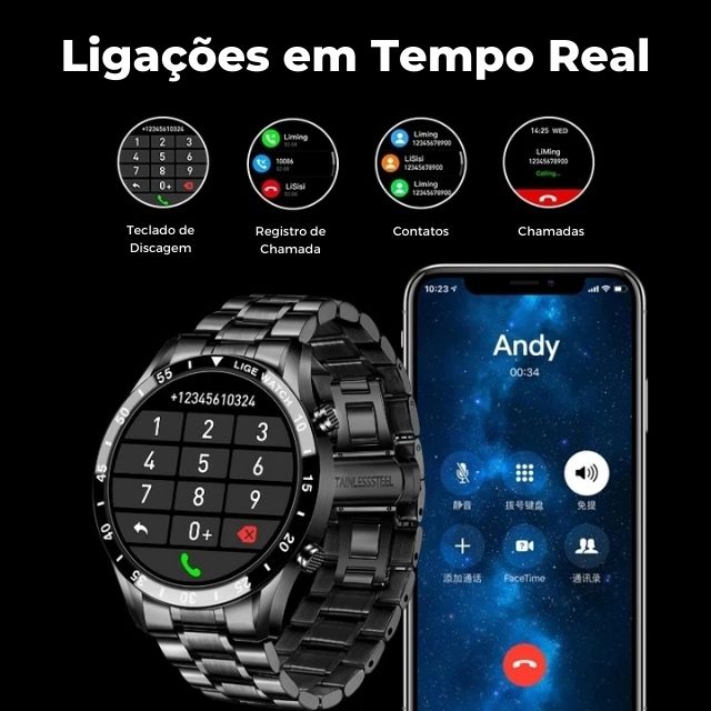 Relógio Inteligente Smartwatch de Luxo Masculino Aço - LIGE Luxury