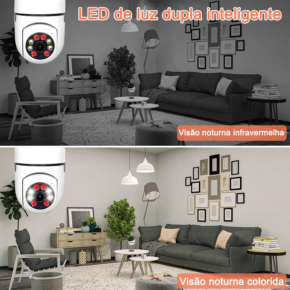 Lâmpada Câmera de Segurança Rotativa 360º com Wifi - Proteja sua Família