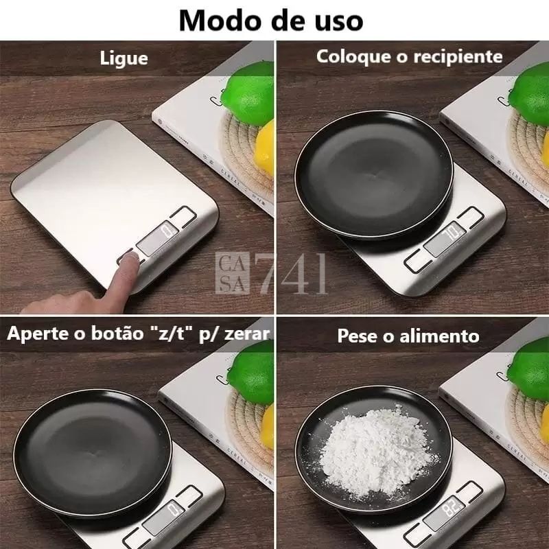 Balança Digital de Precisão 10kg para Cozinha - Aço Inoxidável