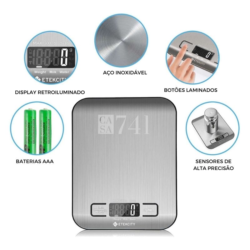 Balança Digital de Precisão 10kg para Cozinha - Aço Inoxidável