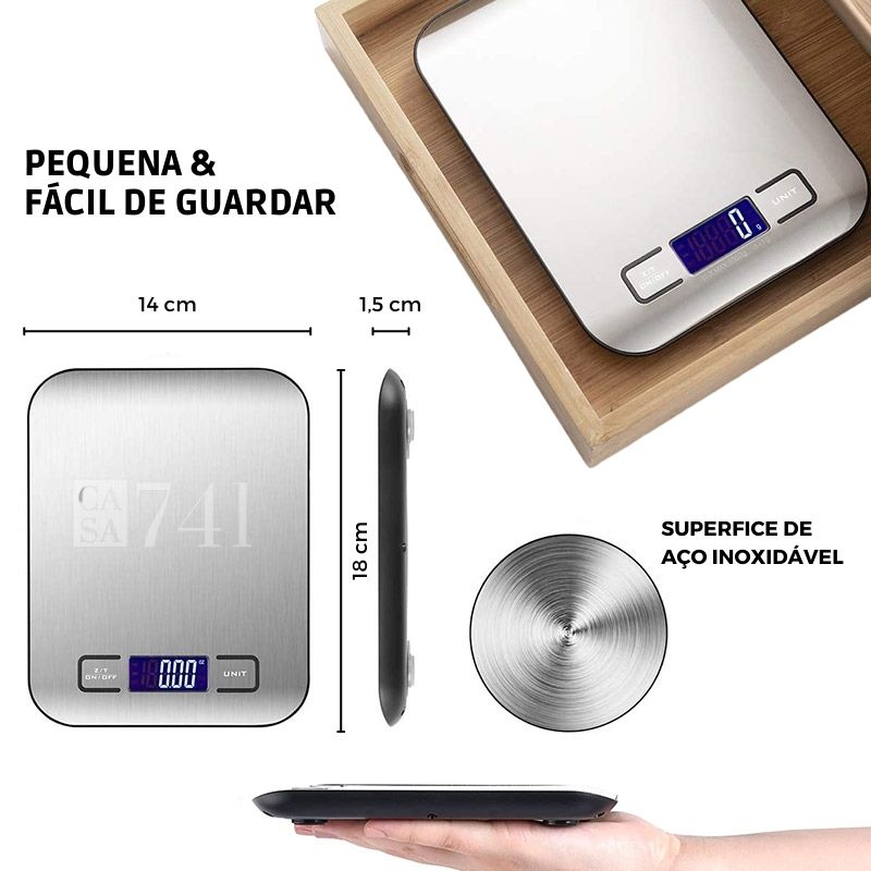 Balança Digital de Precisão 10kg para Cozinha - Aço Inoxidável