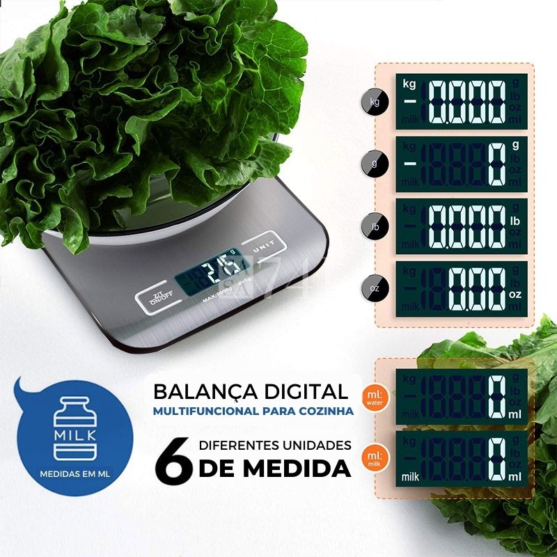 Balança Digital de Precisão 10kg para Cozinha - Aço Inoxidável
