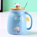 Caneca de Gatinho Instagramável de Cerâmica com Tampa 450ml