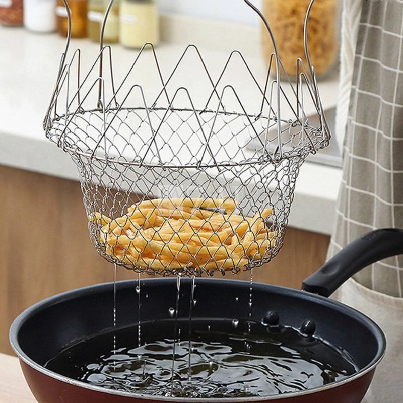 Cesto para Fritura Multiuso Dobrável - Aço inox