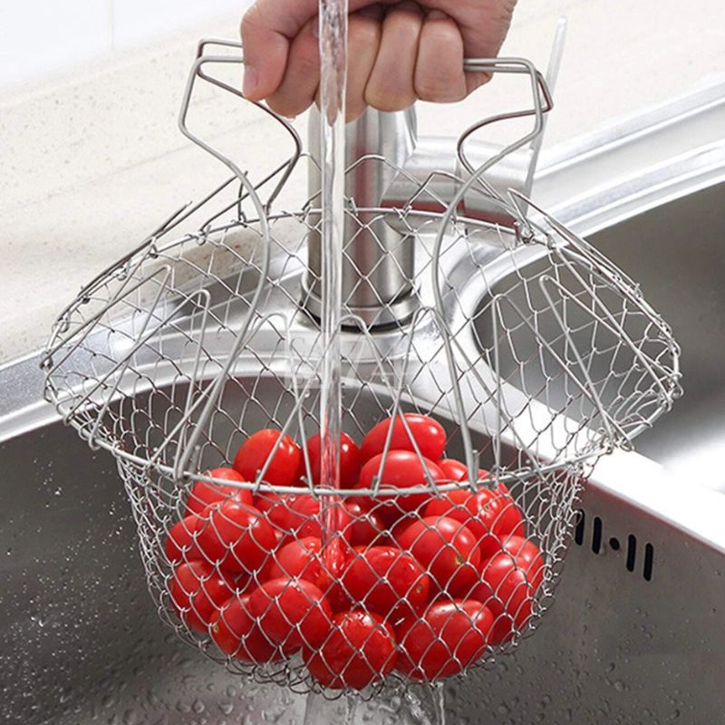 Cesto para Fritura Multiuso Dobrável - Aço inox