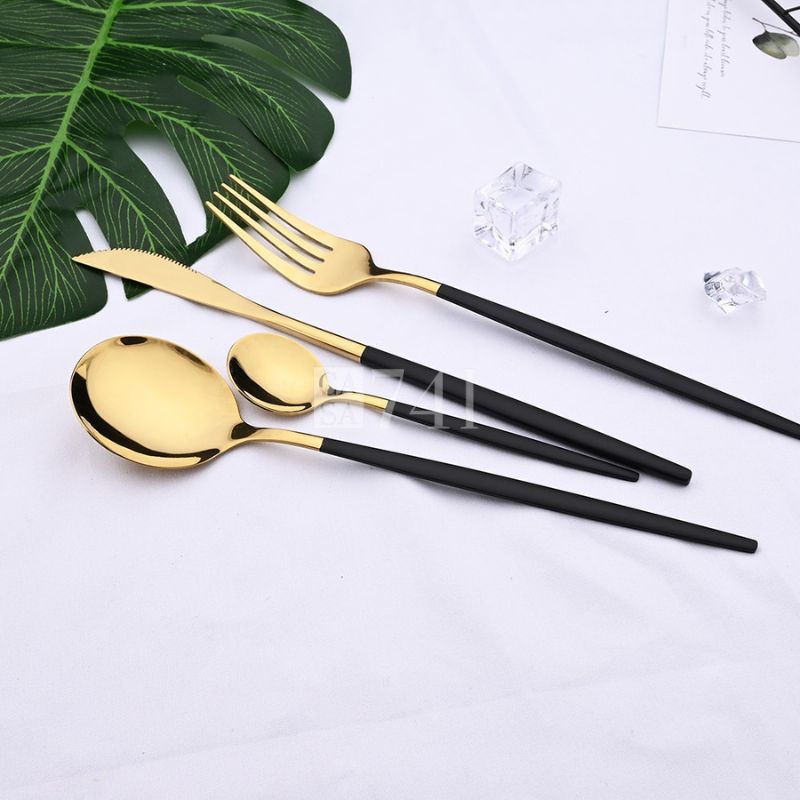 Conjunto de Talheres em Aço Inoxidável Ouro Champagne 24pcs