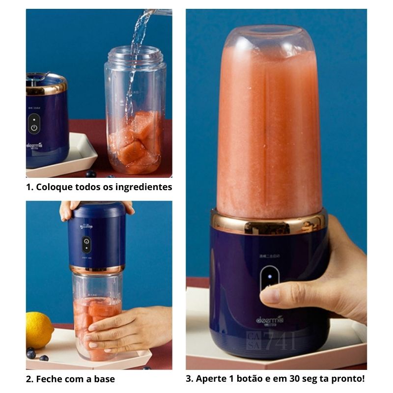 Copo Liquidificador Portátil Mini Misturador USB Recarregável 300ml [BRINDE COPO ESPORTIVO]