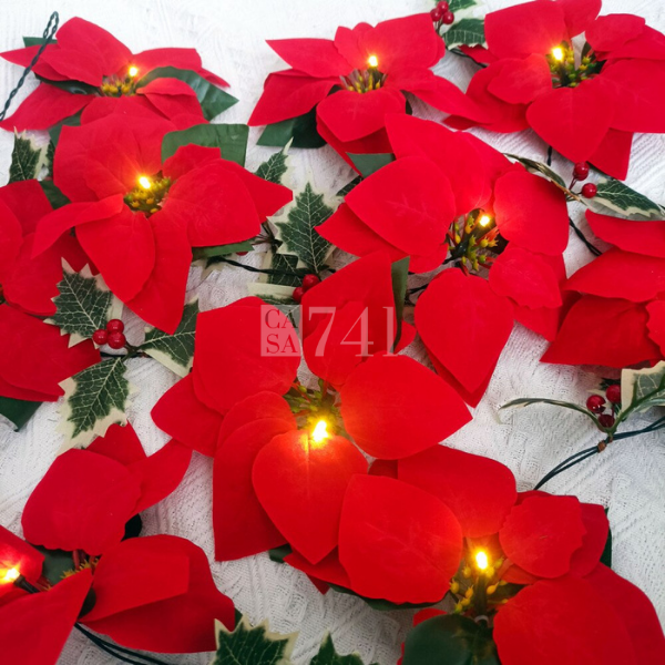 Cordão de Flores Iluminadas Decoração Arvore de Natal em LED
